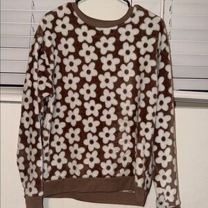 Cold Crush Brown and White Floral Crewneck Sweater